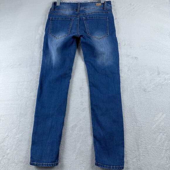 Almost Famous Skinny Jeans Mid Rise Distressed Women Size 7 Medium Wash Blue - Picture 2 of 12